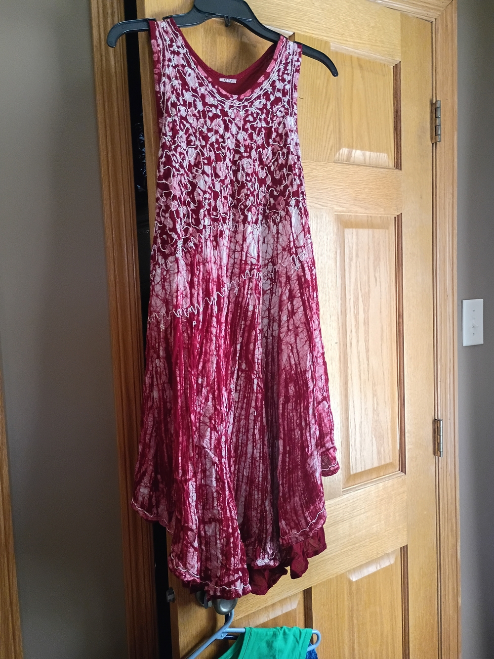Sleeveless Asymmetrical Red Tie-Dye Boho Dress